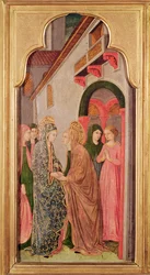 De Visitatie, uit een altaarstuk met scènes uit het leven van de Maagd, ca. 1445